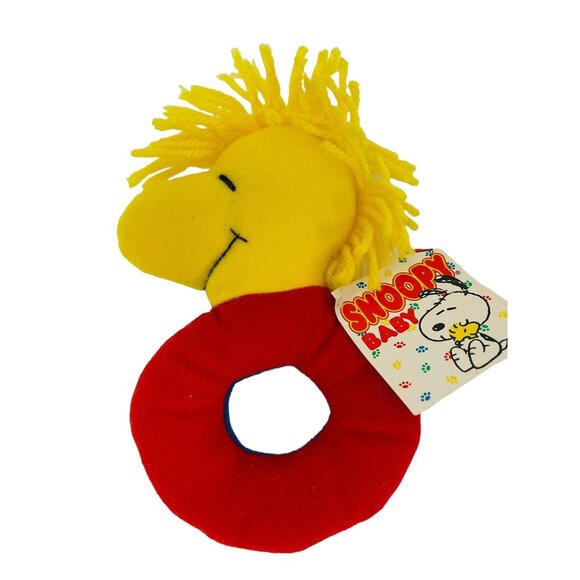 Snoopy Baby Plush Woodstock Rattle Stuffed Toy Yellow Blue Red - Picture 1 of 3